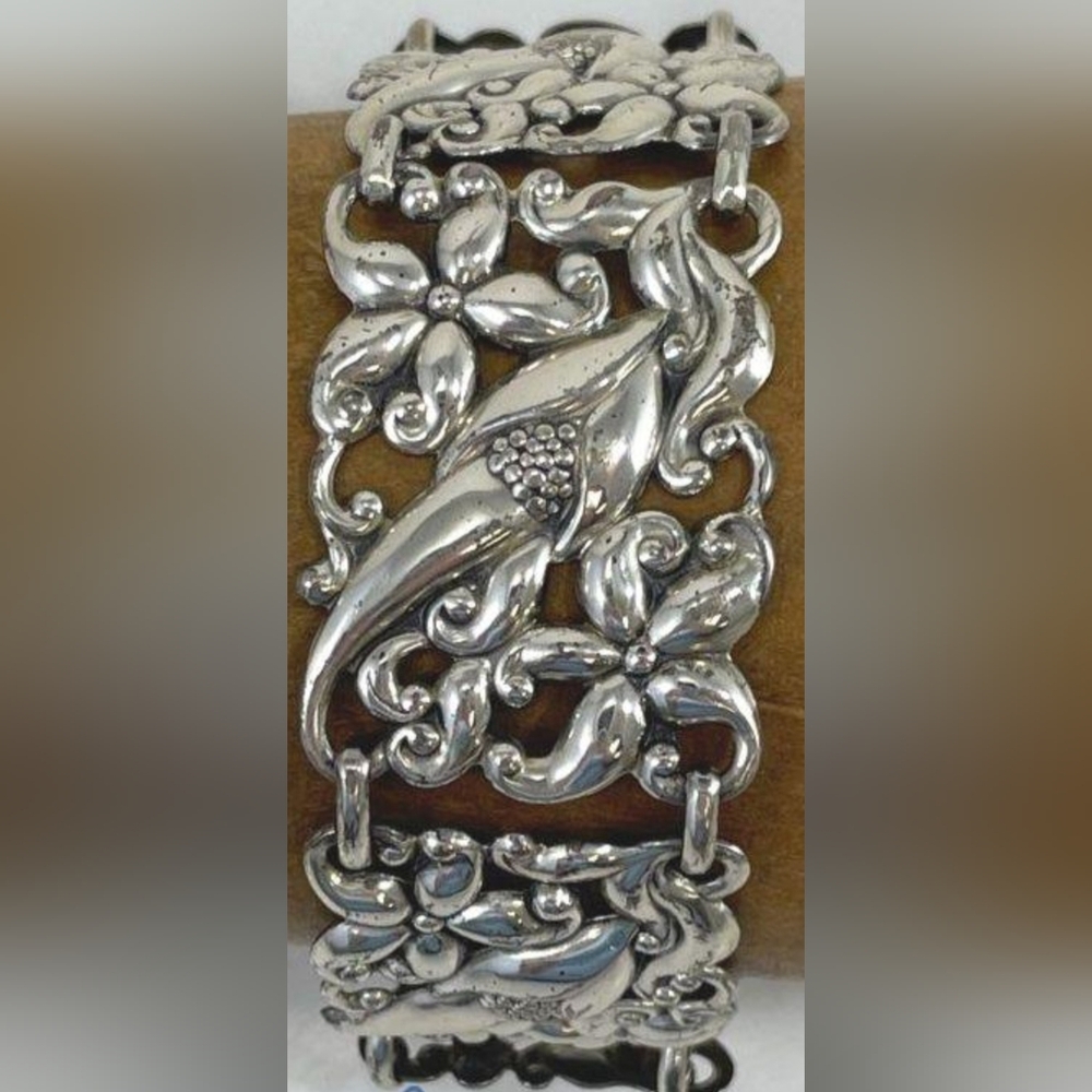 Vintage Danecraft Sterling Silver Art Nouveau 5 Links Floral Bracelet Repousse
